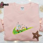 Rick and Morty x Swoosh Cartoon Embroidered Sweatshirt: Nike Inspired Custom Hoodie