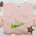 Rick and Morty x Swoosh Cartoon Embroidered Sweatshirt: Nike Inspired Custom Hoodie