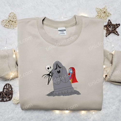 Nightmare Before Christmas Embroidered Shirt: RIP Jack Skellington & Sally Nike Inspired Sweatshirt