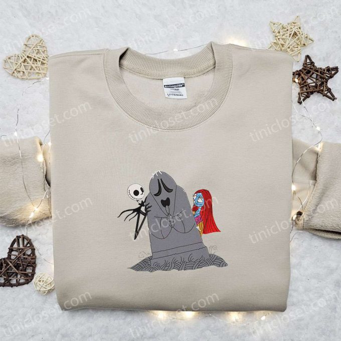 Nightmare Before Christmas Embroidered Shirt: RIP Jack Skellington & Sally Nike Inspired Sweatshirt