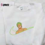 Roronoa Zoro x Nike Swoosh Anime Hoodie: One Piece & Nike Inspired Embroidered Shirt