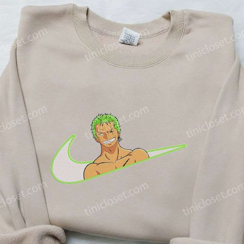 Roronoa Zoro x Nike Swoosh Anime Hoodie: One Piece & Nike Inspired Embroidered Shirt