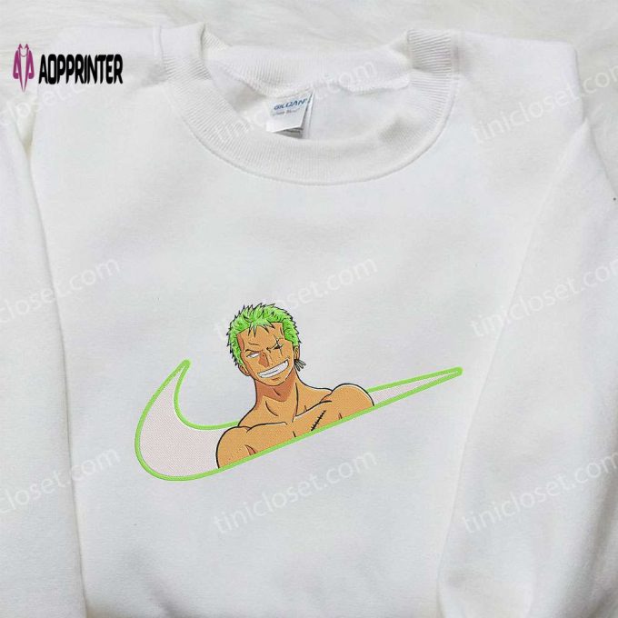 Roronoa Zoro x Nike Swoosh Anime Hoodie: One Piece & Nike Inspired Embroidered Shirt