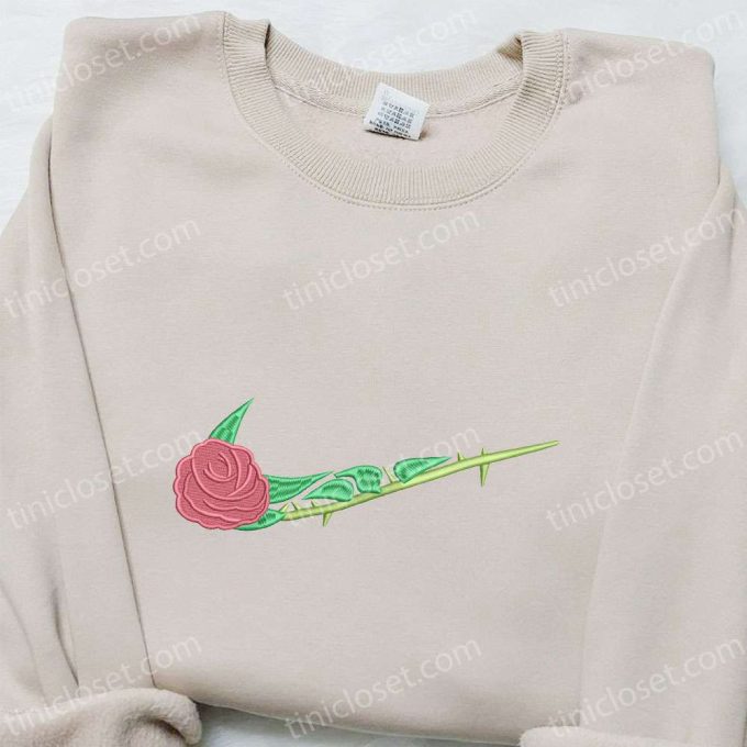 Custom Rose Flower x Swoosh Embroidered Sweatshirt: Nike Inspired Hoodie