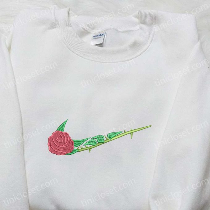 Custom Rose Flower x Swoosh Embroidered Sweatshirt: Nike Inspired Hoodie