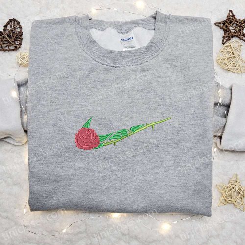 Nike Inspired Rose Flower x Swoosh Embroidered Sweatshirt – Custom Hoodie