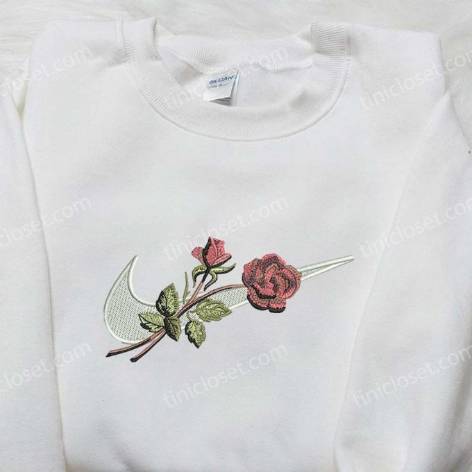 Rose x Nike Swoosh Embroidered Sweatshirt: Flower Shirt Nike Inspired Design