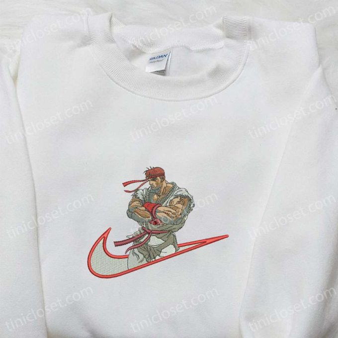 Ryu x Swoosh Game & Street Fighter Embroidered Sweatshirt Nike Inspired Hoodie