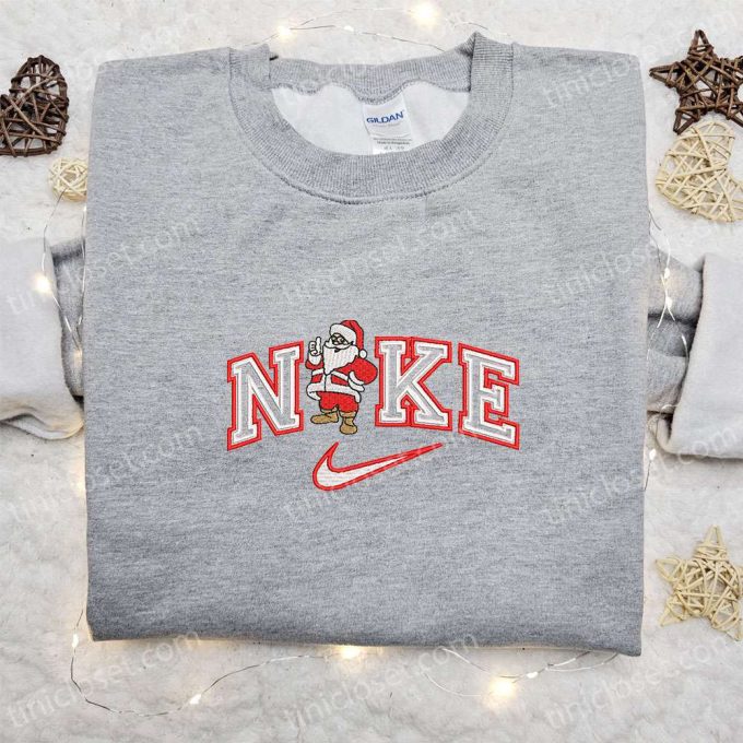 Santa Claus x Nike Embroidered Hoodie – Festive Christmas Sweatshirt Custom Design