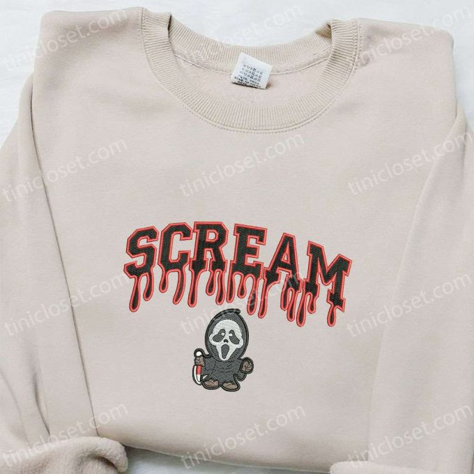 Scream Ghost Embroidered Shirt – Spooky Halloween Gift for Family