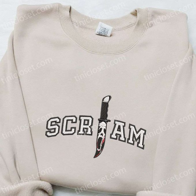 Scream Ghost Face Knife Embroidered Shirt – Best Halloween Gift for Horror Lovers