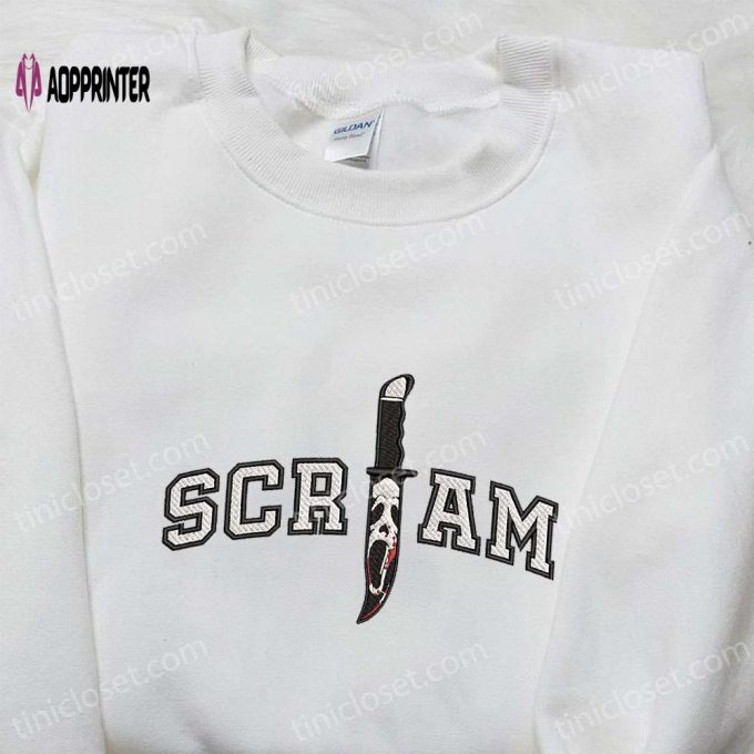 Scream Ghost Face in Knife Embroidered Shirt Horror Characters Best Halloween Gifts