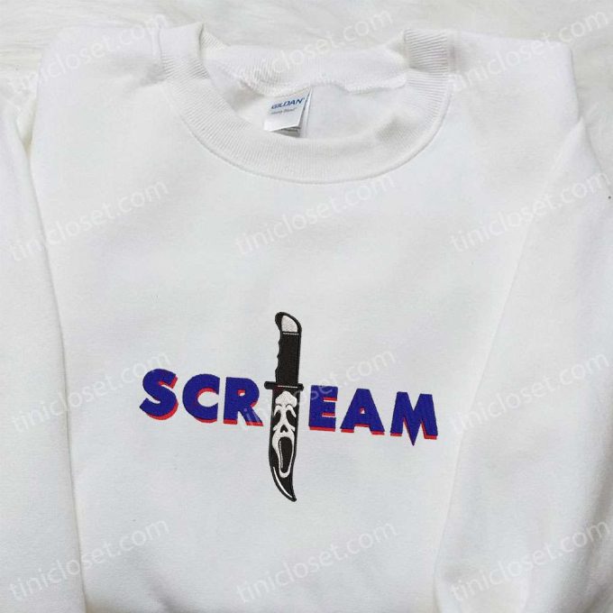 Scream Ghostface Knife Embroidered Shirt: Horror Movie T-shirt Perfect Family Gift