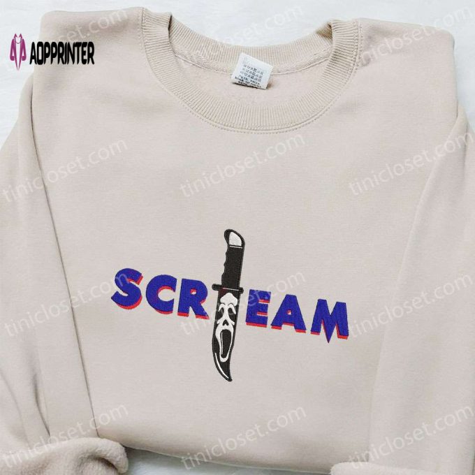 Scream Ghostface Knife Embroidered Shirt: Horror Movie T-shirt Perfect Family Gift