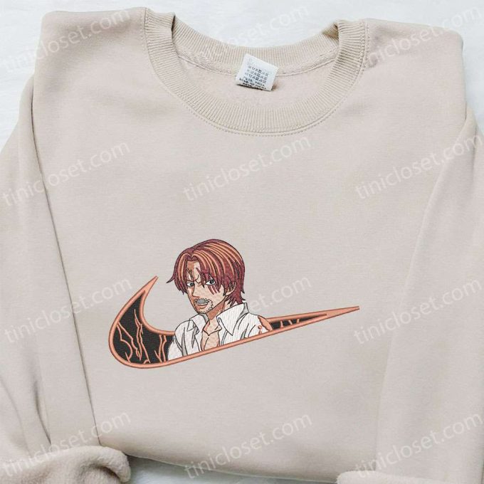 Anime Embroidered Hoodie: Shanks x Swoosh & One Piece Sweatshirt Customizable Design