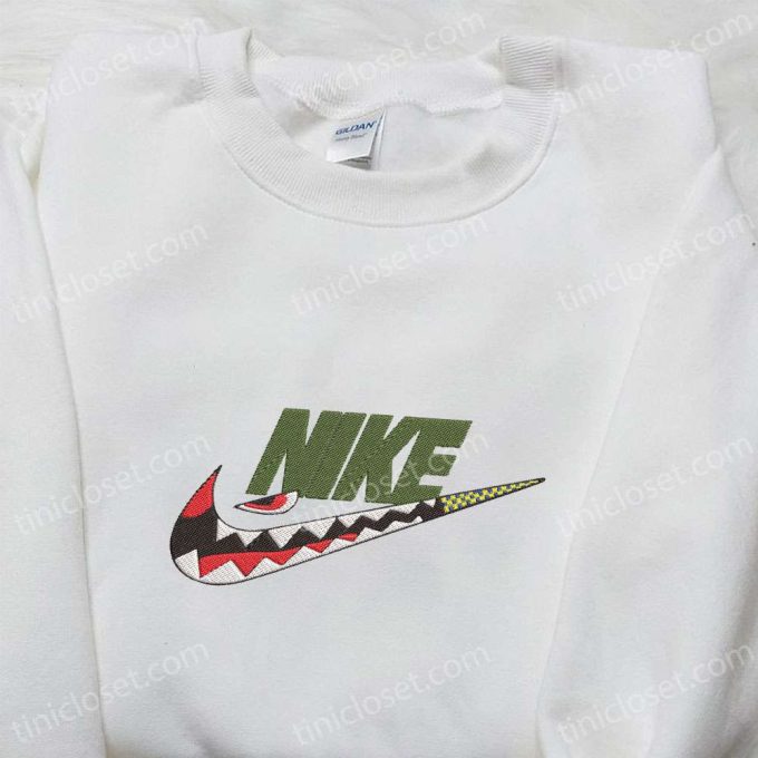 Shark Bathing Ape x Swoosh Embroidered Hoodie – Nike Inspired Custom Sweatshirt