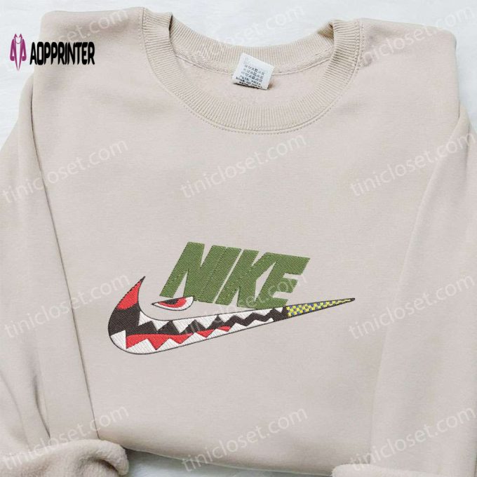 Shark Bathing Ape x Swoosh Embroidered Hoodie – Nike Inspired Custom Sweatshirt