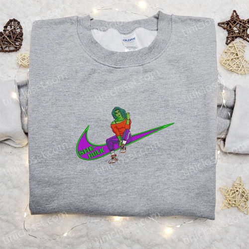 She Hulk x Swoosh Movie Embroidered Hoodie – Marvel Universe Sweatshirt: Custom & Trendy!