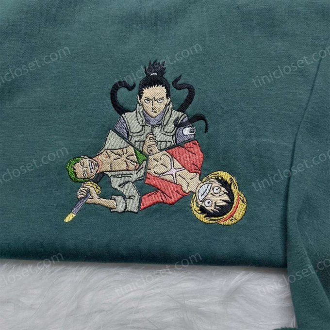 Anime Embroidered Shirt: Shikamaru Zoro Luffy Design Perfect Anime Gift for Fans