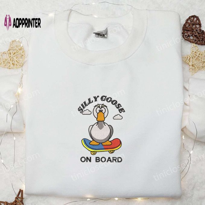 Silly Goose on Board Embroidered Shirt – Animal & Cute Embroidered Tee