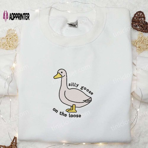 Silly Goose with Gun Embroidered Shirt Funny Animal Tee