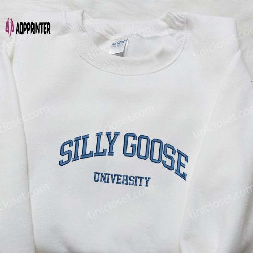 Silly Goose University Est 1896 Embroidered Shirt – Animal Design Perfect Graduation Gift