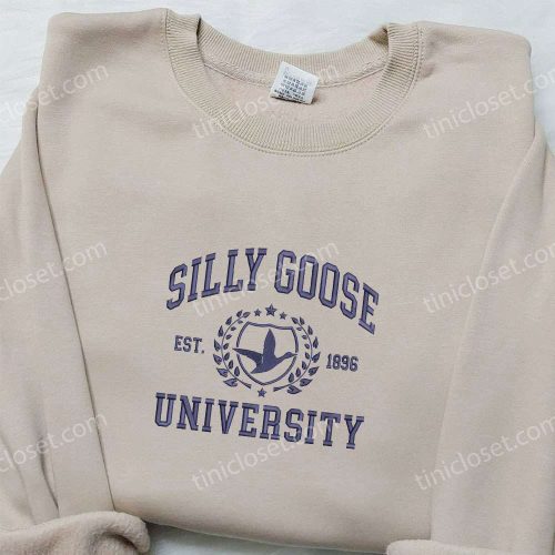 Silly Goose University Est 1896 Embroidered Shirt – Animal Design Perfect Graduation Gift