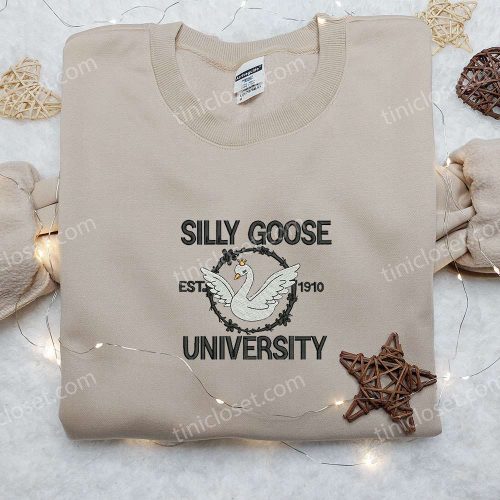 Silly Goose University Est 1910 Embroidered Shirt – Animal & Cute Design