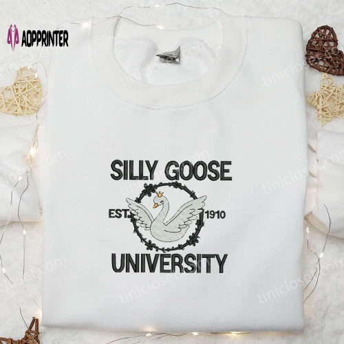 Silly Goose with Gun Embroidered Shirt: Funny Animal Embroidery for a Hilarious Look!