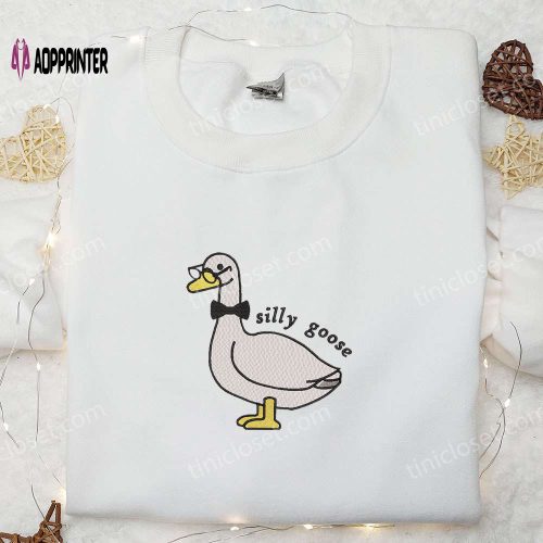 Silly Goose with Gun Embroidered Shirt: Funny Animal Embroidery for a Hilarious Look!