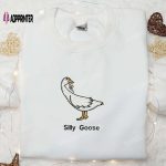 Silly Goose with Gun Embroidered Shirt: Funny Animal Embroidery for a Hilarious Look!