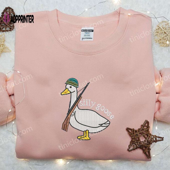 Silly Goose with Gun Embroidered Shirt Funny Animal Tee