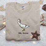 Silly Goose with Gun Embroidered Shirt: Funny Animal Embroidery for a Hilarious Look!