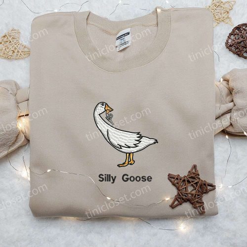 Silly Goose with Gun Embroidered Shirt: Funny Animal Embroidery for a Hilarious Look!