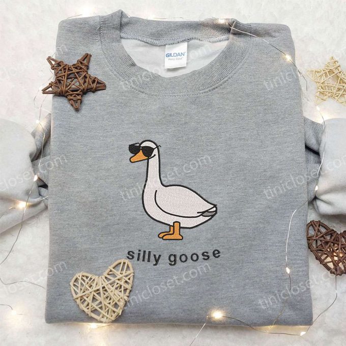 Silly Goose with Sunglasses Embroidered Shirt: Animal & Funny Design