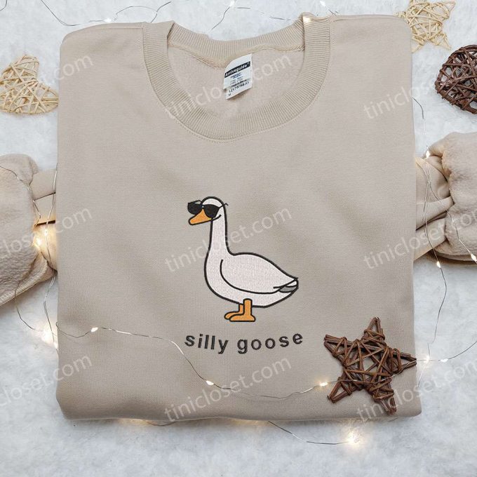 Silly Goose with Sunglasses Embroidered Shirt: Animal & Funny Design