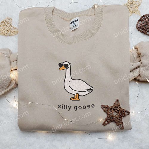 Silly Goose with Sunglasses Embroidered Shirt: Funny Animal Design