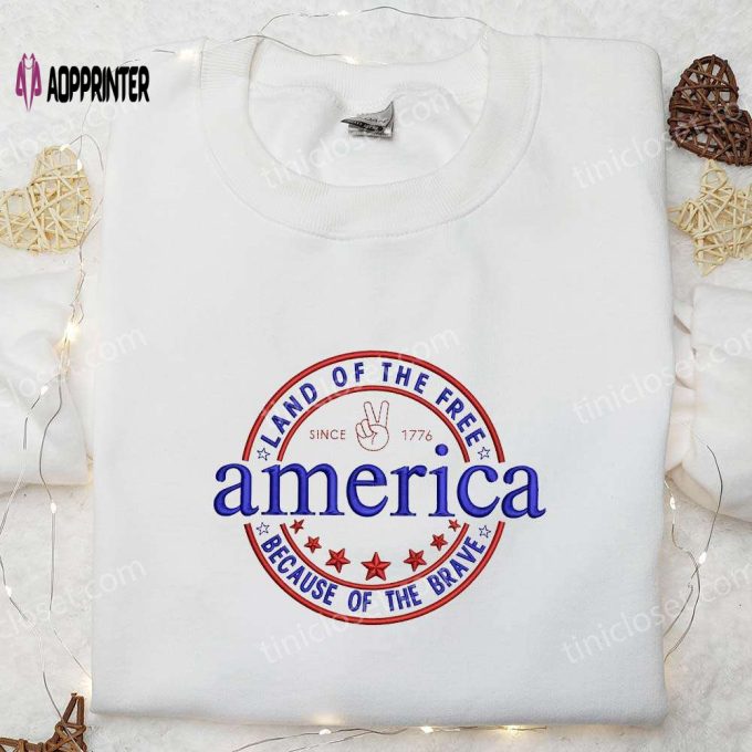 1776 America Land of the Free Embroidered Shirt: Best Patriotic Gift for National Day