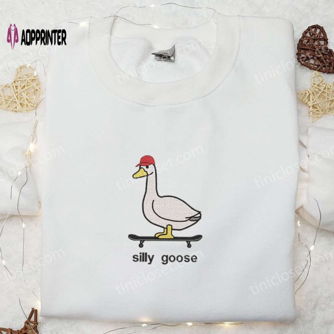 Silly Goose Embroidered Shirt: Cute Animal Design for Skateboarding Enthusiasts