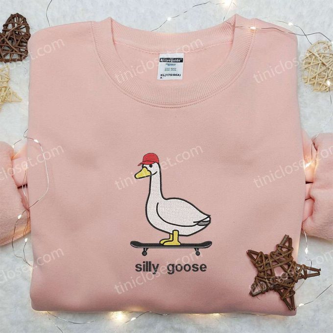 Silly Goose Embroidered Shirt: Cute Animal Design for Skateboarding Enthusiasts