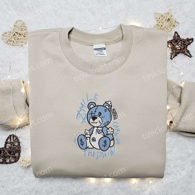 Smile Through The Pain Blue Bear Embroidered Shirt: Cool & Best Family Gifts