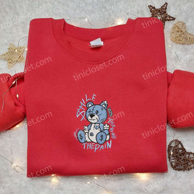 Smile Through The Pain Blue Bear Embroidered Shirt: Cool & Best Family Gifts