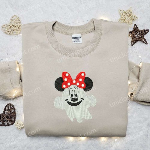 Spooky Smiling Boo Minnie Embroidered Shirt – Top Disney Halloween Gift for the Family