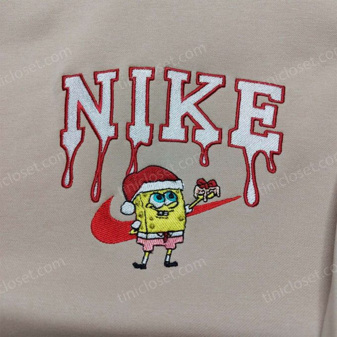 Custom Spongebob Santa Hat Nike Christmas Sweatshirt – Perfect Family Gift Idea with Nike Embroidered Hoodie