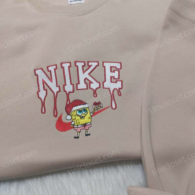 Custom Spongebob Santa Hat Nike Christmas Sweatshirt – Perfect Family Gift Idea with Nike Embroidered Hoodie