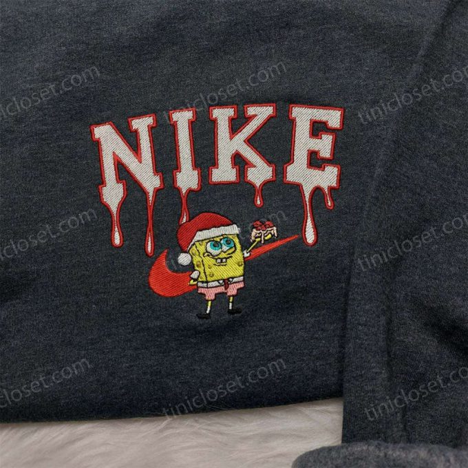 Custom Spongebob Santa Hat Nike Christmas Sweatshirt – Perfect Family Gift Idea with Nike Embroidered Hoodie