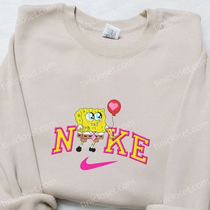 SpongeBob x Nike Cartoon Embroidered Shirt: Trendy SpongeBob SquarePants & Nike Inspired Apparel