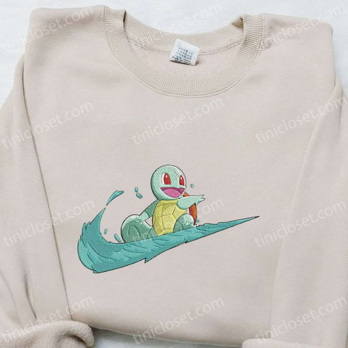 Squirtle x Swoosh Anime Embroidered Sweatshirt – Custom Hoodie Perfect Family Gift