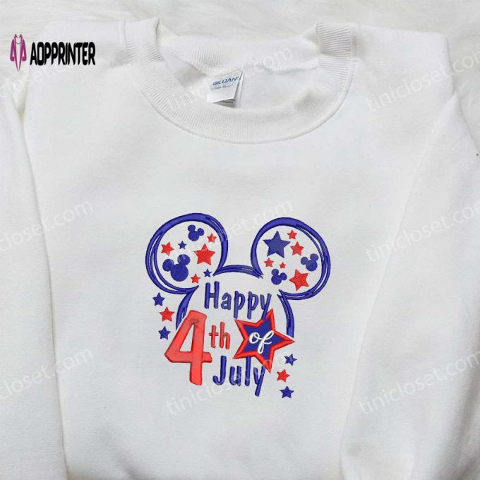 Star Mickey Mouse Happy 4th July Embroidered Shirt Disney Patriotic Shirts