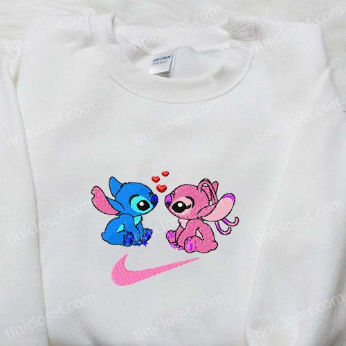 Stitch and Angel Love x Nike Swoosh Cartoon Embroidered Shirt – Lilo and Stitch Inspired